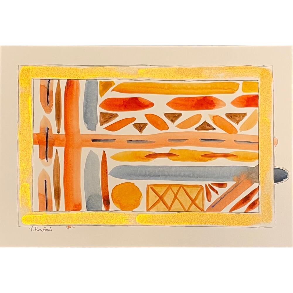 Hand painted watercolor original painting abstract gold